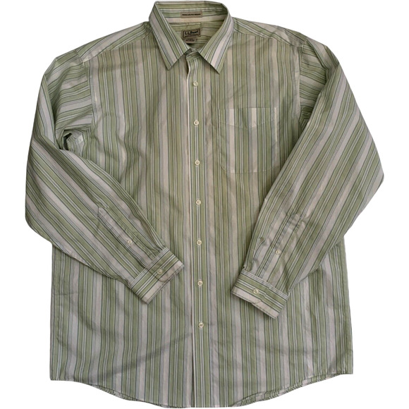 L.L. Bean Men's Size L Tall Button Up Striped Wrinkle Stain Resistant Shirt - Picture 1 of 14